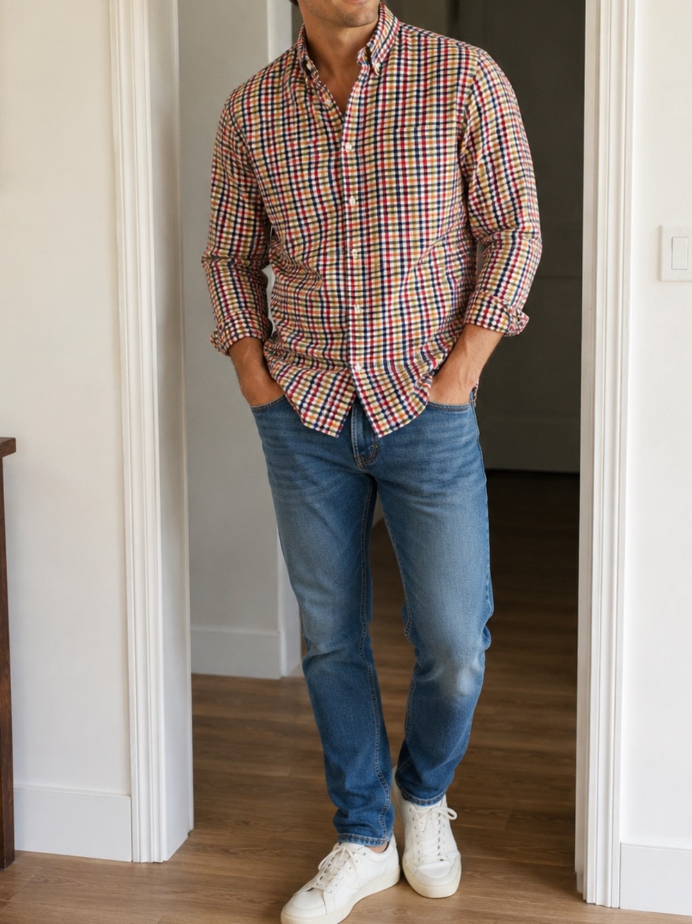 J. Crew Men’s Multicolor Check Button-Down Shirt, Size Large, Slim